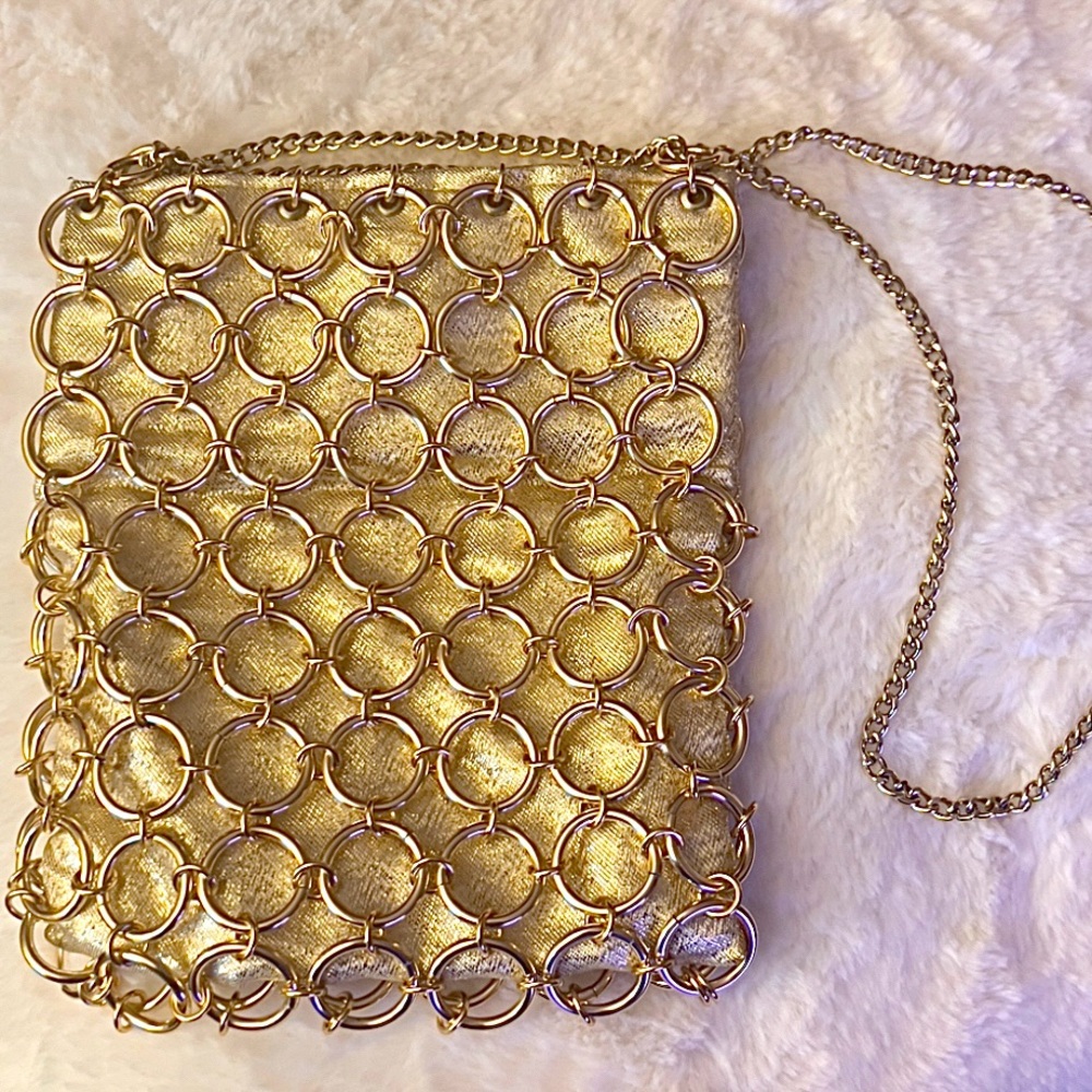 Vintage Magid Gold Lamé Chainmail Ring Evening Bag